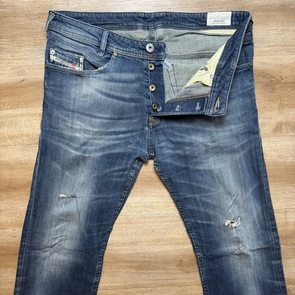 Diesel Iakop Jeans Men 33x34‎ Blue Regular Slim Tapered Stretch Distressed 0802C